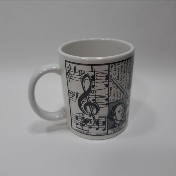 Schubert Design Coffee Mug Classical Music Notes Piano Motif Handle Cup - Picture 1 of 10